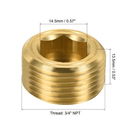 MECCANIXITY Brass Pipe Plug 3/4 NPT Male Thread Hex Internal Head Socket Fitting for Water Air Fuel Pipeline Pack of 5