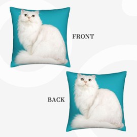 dadabuliu Cushion Cover, 17.7 x 17.7 inches (45 x 45 cm), Body Pillow Cover, Long Hair, White Cats, Blue, Cute Persian Cat, Soft, Cute, Stylish, Sofa Back Cover, Room Miscellaneous Goods, Home Use, Office, Hotel, Car Seat Cover Interior Decoration