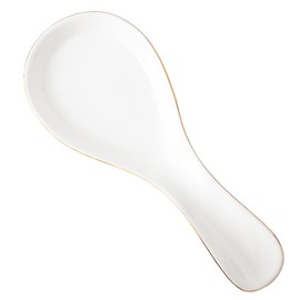 Maxramic Ceramic Spoon Rest for Stove Top, Golden Rim Spoon Holder Utensil Rest, Spoon Rests for Coffee Bar (White)