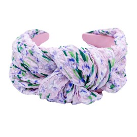 Bellefixe Knotted Headband for Women (Lilac Floral), Wide Knotted Headband for Women in Purple Lilac with Floral Pattern