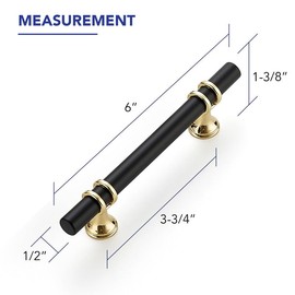 Ravinte Hardware 15 Pack 6 Inch Matte Black&Gold Cabinet Pulls Handles Kitchen Cabinet Handles Drawer Pulls Kitchen Cabinet Hardware Dresser Cupboard Handles Drawer Dresser Drawer Pulls 3.75 Inch CC
