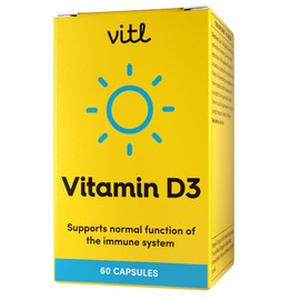Vitl Vitamin D3 Supplement - 60 Vegan Softgel Capsules - Support for The Immune System, Bones & Joints, Teeth, Muscles and Heart - 2 Month Supply