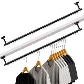 Wonderjune 2 Pack Closet Rail Hanging Closet Rod Ceiling Clothes Rack Any Angle Hanging Rail Clothes Rod Wall Mount Sloped Ceiling Closet Solutions for Attic Bedroom Under Stairs Storage (Black)