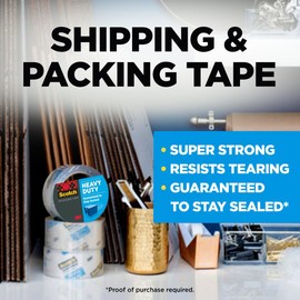 Scotch Heavy Duty Shipping Packing Tape, Clear, Holiday Shipping Supplies, 1.88 in. x 65.6 yd., 1 Tape Roll