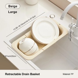 UFORU US Stock Expandable Vegetable Washing Basket Modern Storage Portable Plastic Kitchen Draining Basketcolor: Beige, size: 2pcs