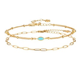 Cicy Bell Ankle Bracelets for Women 18K Gold Marquise Opal Layered Anklets No Tarnish Summer Beach Jewelry Gift