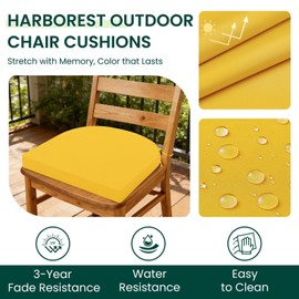 HARBOREST Outdoor Chair Cushions Set of 2, Water Resistant Patio Chair Cushions with Ties, Outdoor Seat Cushions for Patio Furniture, 17"x16"x2", Yellow