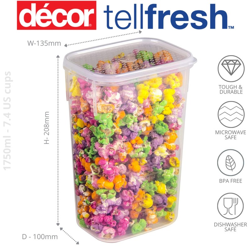 Decor Tellfresh Tall Oblong Food Storer, 1.75 Litre Capacity, Transparent