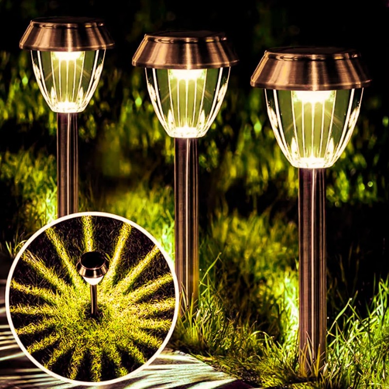 Vintage Solar Lights Outdoor, Glass & Metal Solar Pathway Lights