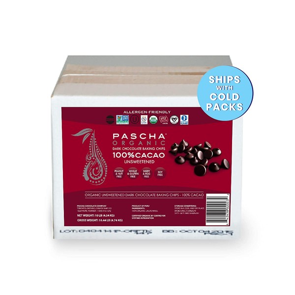Pascha Bulk Organic Unsweetened 100% Dark Chocolate Baking Chips, 10 Pound