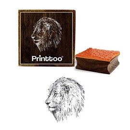 Printtoo Textile Stamp Lion Face Pattern Wooden Square Rubber Stamp Scrap-Booking-4 x 4 Inches