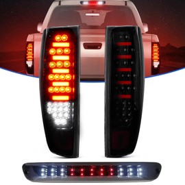 Gubebaili LED Tail Light + 3rd Brake Light Kit Fit for Chevy Colorado/for GMC Canyon 2004-2012, Rear Brake Cargo Lamp Taillight Assembly, Black Housing Smoke Lens