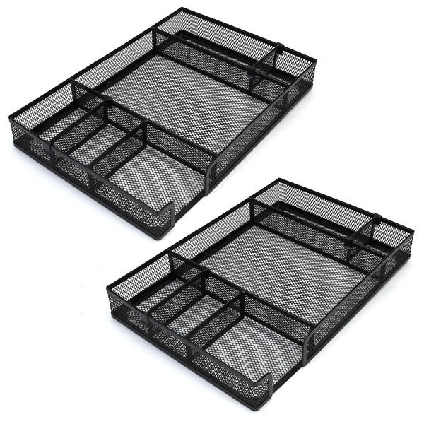 EsOfficce 2 Pcs Desk Drawer Organizer Tray with Adjustable Compartments,