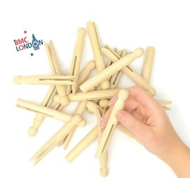 BMC LONDON 24pcs Traditional Wooden Dolly Pegs Washing Lines Laundry & Craft Making DIY Wood Colour