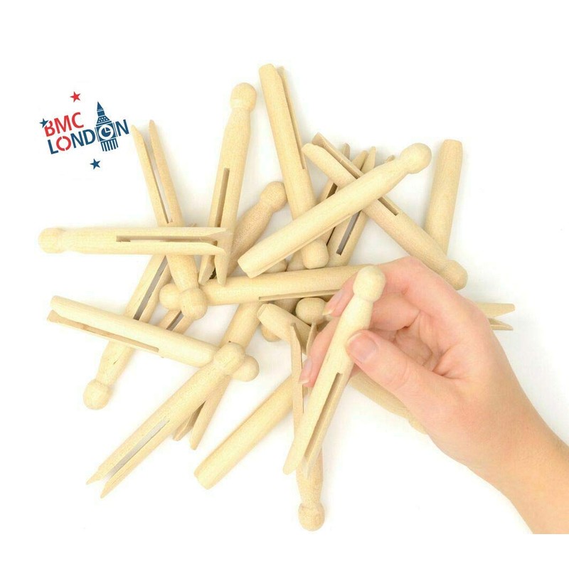 BMC LONDON 24pcs Traditional Wooden Dolly Pegs Washing Lines Laundry