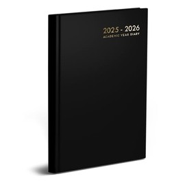 2025-2026 Bright Academic Hardback A5 Day to Page Diary Mid Year School teacher, Planner Year Organizer Lined Dairies (Black)