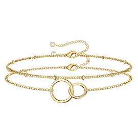 Jewlure 18K Gold Plated Adjustable Layered Bracelet, Exquisite And Simple Double Ring Splicing Bracelet, Suitable As a Gift For Women