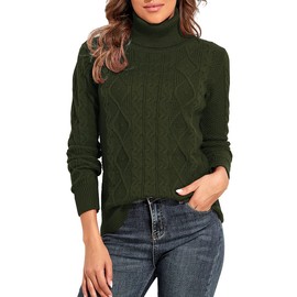 PrettyGuide Women's Turtleneck Sweater Long Sleeve Cable Knit Sweater Pullover Tops M Army Green