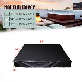 Waterproof Square Hot Tub Cover - 210D SPA Spring Pool Protector for Winter All Outdoor Weather, Anti-UV and Dust-Proof (91“x 91“x 12")