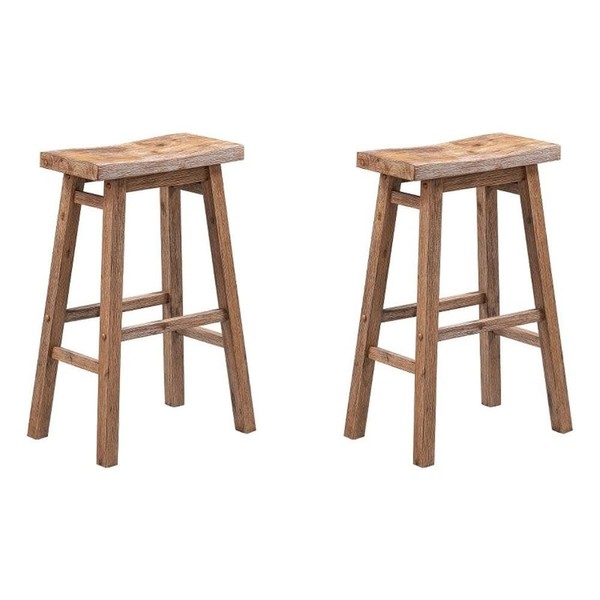 BOWERY HILL Backless Saddle Bar Height Stools - Barnwood Wire-Brush