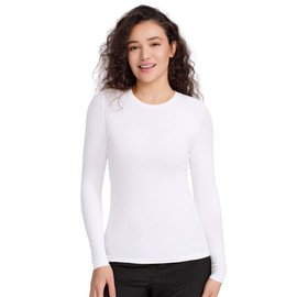 COZYFIT Scrub Undershirts Long Sleeve Women - Underscrub Comfort Tee with Soft Stretch Fabric, White, L