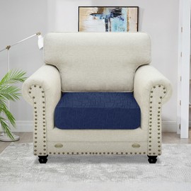 MAXIJIN Waterproof Sofa Seat Cushion Cover Jacquard Sofa Seat Cover Non-Slip Couch Seat Slipcover Protector Replacement for Individual Cushion with Elastic Bottom (Navy Blue, 1 Seater)