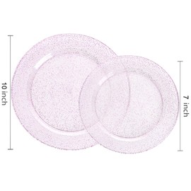 WDF 200PCS Pink Plastic Plates - Rose Gold Glitter Plastic Plates - Heavy Duty Pink Glitter Disposable Plates - Include 100 Dinner Plates 10" and 100 Dessert Plates 7" for Parties/Wedding