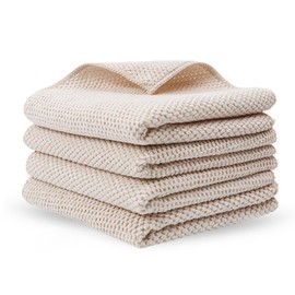 Tea Towels Kitchen Pack of 4,30 X 30 cm Microfibre Tea Towels, Kitchen Tea Towels & Waffle Weave,Dish Towels,Super Absorbent, Soft and Thick Kitchen Towels, with Hanging Loops