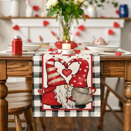 Artoid Mode Watercolor Hearts Gnomes Love Table Runner, Seasonal Anniversary Wedding HoliKitchen Dining Table Decoration for Indoor Outdoor Home Decor 13 x 60 Inch