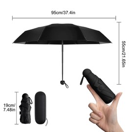 Folding Travel Umbrella, 8 Ribs Mini Folding Umbrella with Capsule Case, Portable UV Umbrella, UV Protection Umbrella with Ergonomic Handle, Windproof Small Compact Umbrella for Men Women(Black)