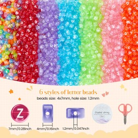 FZIIVQO 1400pcs Letter Beads Kit, 6 Colors 4x7mm Transparent color Alphabet Beads, Number Beads Heart Beads for Bracelets Making Friendship Bracelet Kit