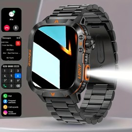 New Smart Watch (Answer/Call) Outdoor Sports Watch LED Altimeter Barometer 100+ Sports Modes 600mAh Battery Multimedia MessageColor: Black Steel Strap