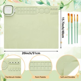 FVIEXE 2PCS 20x16 Inch Silicone Painting Mat with Water Cup, Each with 10 Paint Brush, Silicone Art Mat Craft Mat for Painting (Green, Pink)