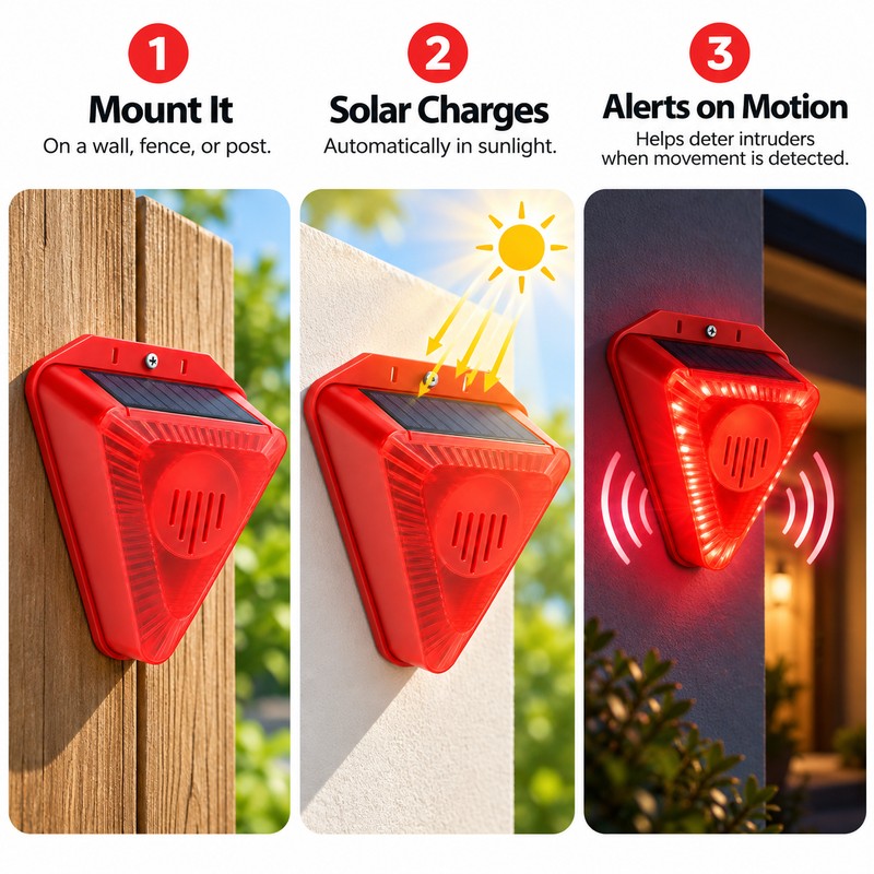 Solar Motion Sensor Alarm for Outdoor Animal Deterrence – 130dB