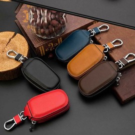 KF-Premium Car Key Holder Case Leather Chain Wallet Bag Cover Fobs Apply To All Cars Case, Mini Organizer Smart Protection PU key bag Auto Remote Keyring (Blue)