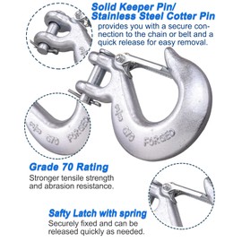 WENHUALI 3/8 Inch Safety Chain Hooks, Clevis Slip Hook with Safety Latch, Grade 70 Forged Steel 18,000 Lb for Trailer Truck Transport Tow Winch Hook Trailer(3/8 Inch, 2 Pack)