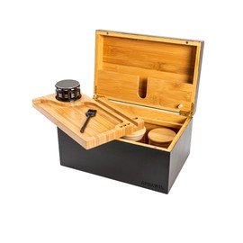 ARRAWIS Large Bamboo Storage Box with Removable Tray Kit - Elegant Decorative Box Set, Glass Jars, and Accessories for Wooden Storage and Leisure Enthusiasts | Special Birthday Gift