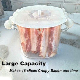 Glass Microwave Bacon Cooker, Microwave Popcorn Popper, 100oz Glass jar with Silicone Lid, Ramen Noodle Bowl and Vegetable Steamer, with Removable Glass Rod, Make 16pcs bacon one time.