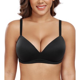 DotVol Women's Push Up Wireless Comfortable Padded Plunge No Underwire Everyday Bra(Black,32B)
