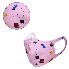 Trimming Shop Children's Face Mask Ice Silk Cotton Reusable & Washable Bandana Protective Face Cover Breathable & Safety Mask Vehicles Printed 5 Pieces