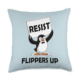 Penguin Tariff Flippers Up I Stand with the Penguins Resist Throw Pillow