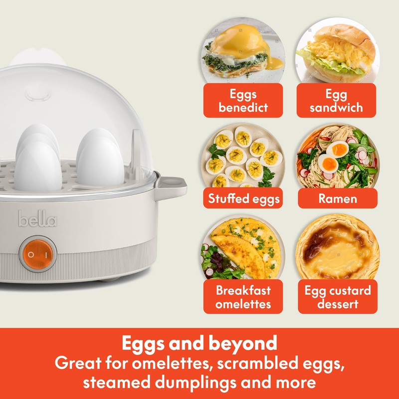 bella Electric Egg Cooker, 7 Eggs Capacity Tray, Single Stack,