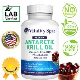 Antarctic Krill Oil Omega 3 Astaxanthin Choline DHA EPA, Superior Absorption, Extra Strength, No Fish Oil Aftertaste, Heavy Metal Tested, Small Size softgels 500mg
