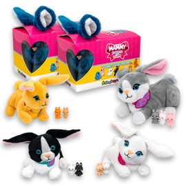 Sbabam Mammy Surprise Bunnies, Super Weiches Kuscheltier Kaninchen mit Niedlichen Jungen, 2er-Pack, Plüsch mit Tragetasche, Spielzeug ab 3 Jahre, Kleine Tiere Figuren als Baby Geschenk