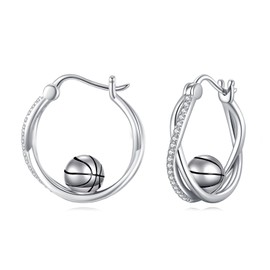 POPLYKE Basketball / Football Earrings for Women Sterling Silver Hoop Earrings Sports Jewellery Gift for Women, Sterling Silver, No Gemstone
