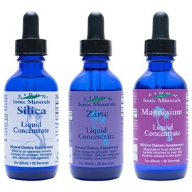 Eidon Ionic Minerals Liquid Silica, Zinc, & Magnesium Drops Variety Pack - Silica, Zinc, & Magnesium Supplements, All-Natural Trace Minerals, No Preservatives or Additives - 2 oz, Pack of 3