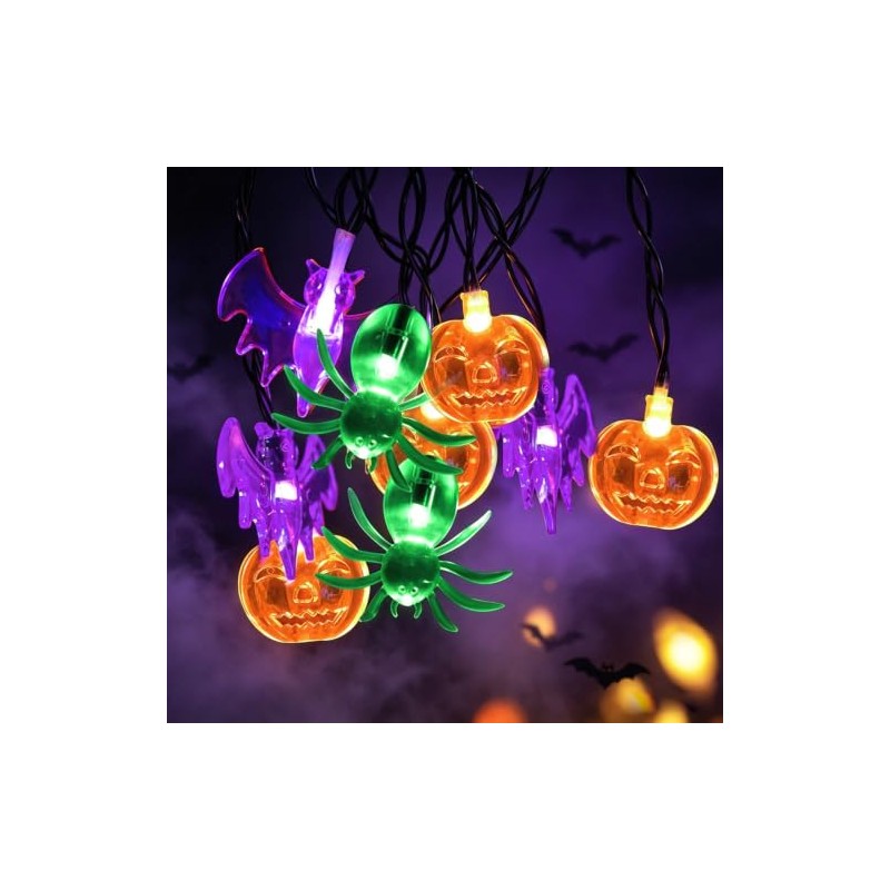 2 Piezas luces led Halloween,16 m x 80 luces LED,calabaza,araña,murciélago