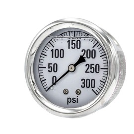 PIC Gauges AG-202L-254H Center Back Mount Glycerin Filled Single Scale Pressure Gauge w/ SS Case/Bezel, Brass Internals, Plastic Lens, 2.5" Dial, 1/4" Male NPT, 0-300 psi Range