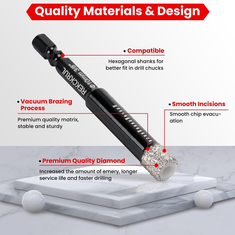 REKCKRUL 10-Pack 1/4 Inch Diamond Drill Bits Set, Diamond Hole