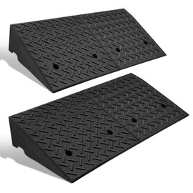 DNA MOTORING 2pcs 7" Rise Rubber Curb Ramp Heavy Duty Loading Driveway Ramp Threshold Ramp 38.5 in L x 19.6 in W x 7 in H for Loading Dock, Warehouse, Wheelchair, Motorcycles, Cars, TOOLS-00653X2